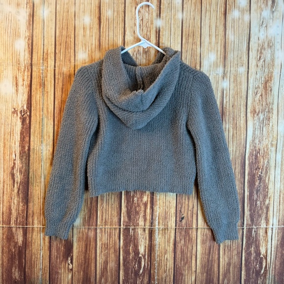 Women’s Gray Hooded Cropped Sweater Textured Knit 100% Recycled Polyester Small - Picture 4 of 9